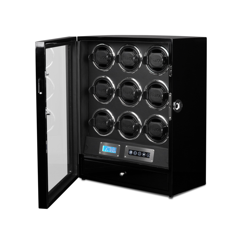 FRACO-DF900-BLACK-9-xoay-1-ngan-tinh-lon-1536 Hộp Xoay Đồng Hồ Fraco DF900 Black (9 xoay, 1 ngăn tĩnh lớn, khóa vân tay) - Ảnh 1